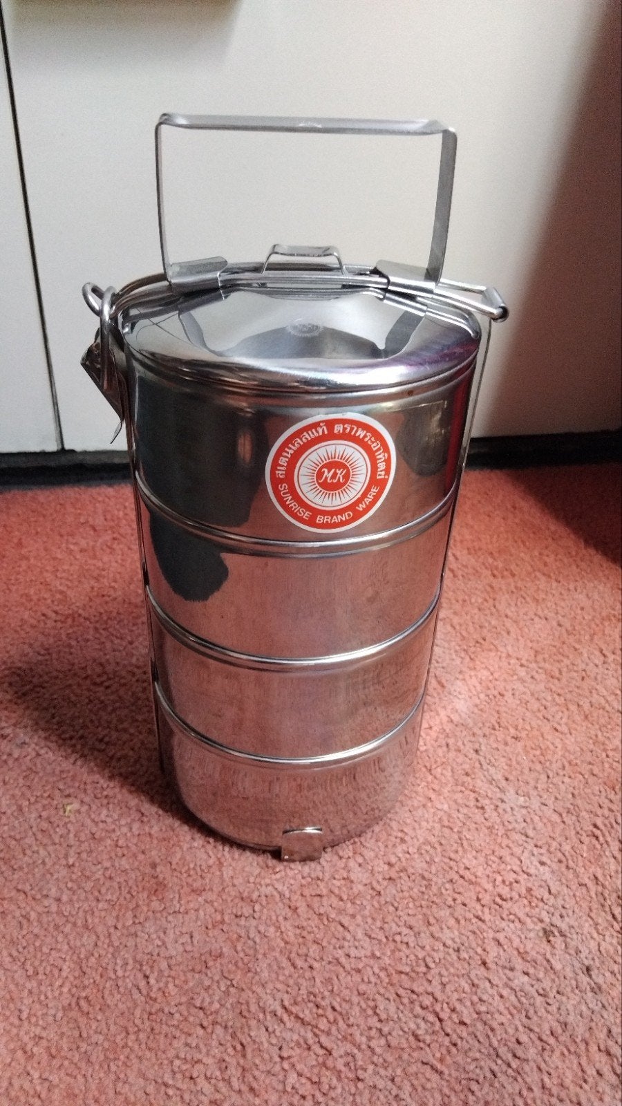 Roestvrijstalen Tiffin Lunchbox - 4Lagen 10euro, Ophalen, Gebruikt, Zilver, Metaal