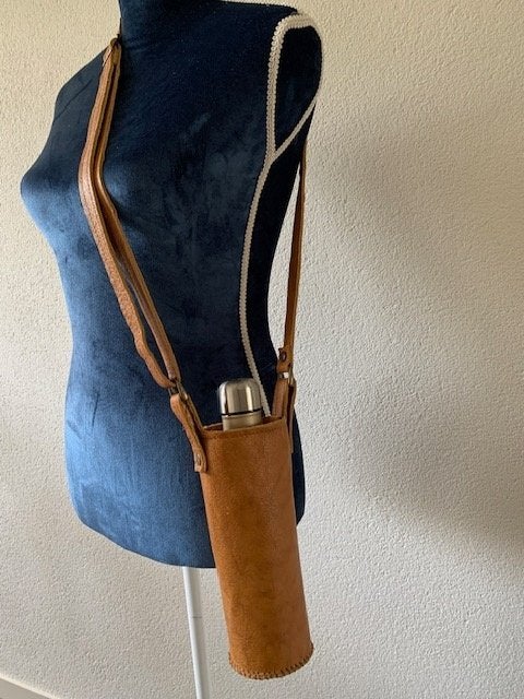 Leren flessenhouder flessentas bottlebag inkl fles gognac, Ophalen of Verzenden, Nieuw, Bruin, Overige typen