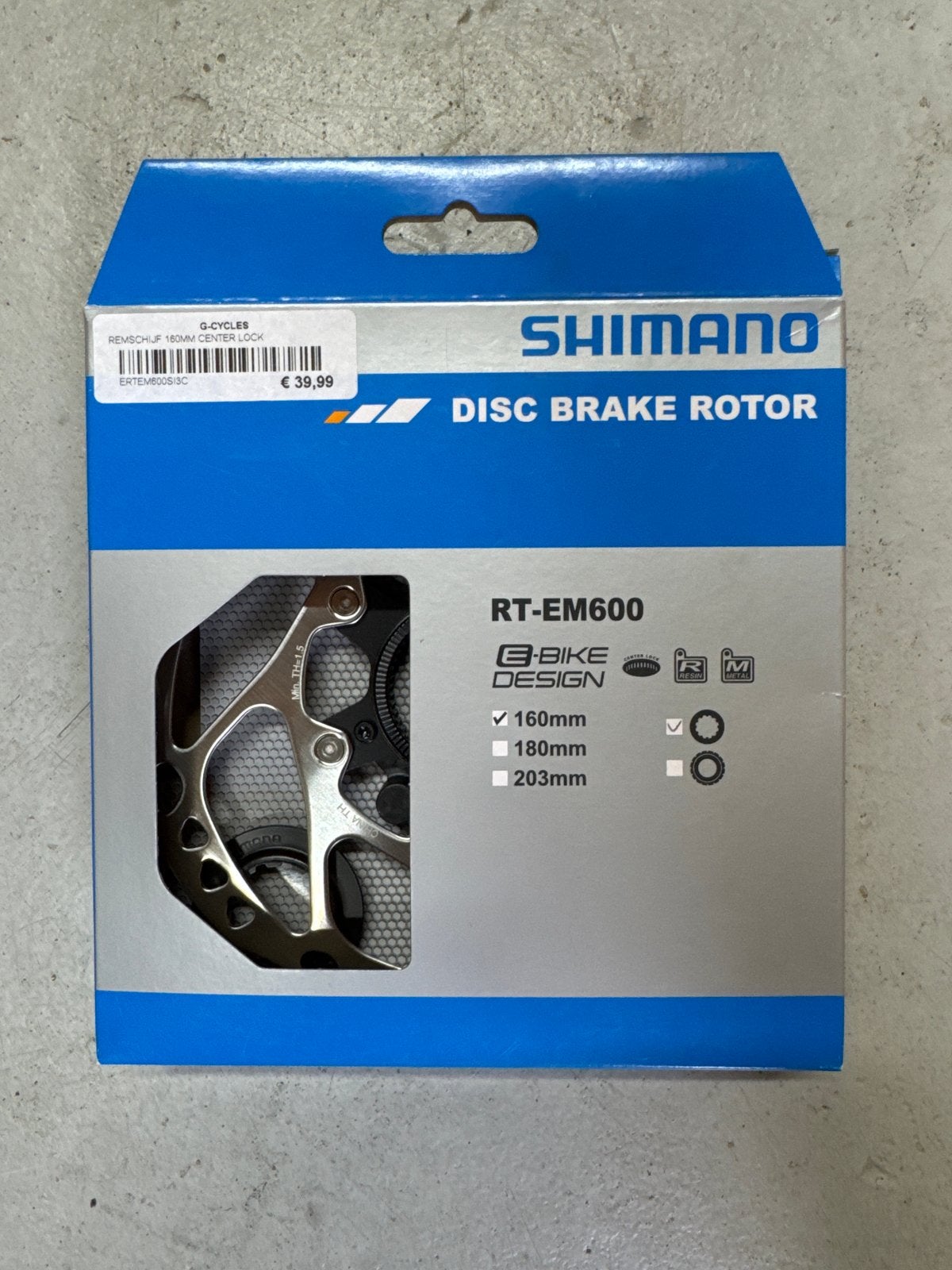 Shimano RT-EM600 E-Bike Remschijf 160mm Center Lock, Elektrische fiets, Remmen, Ophalen of Verzenden, Nieuw