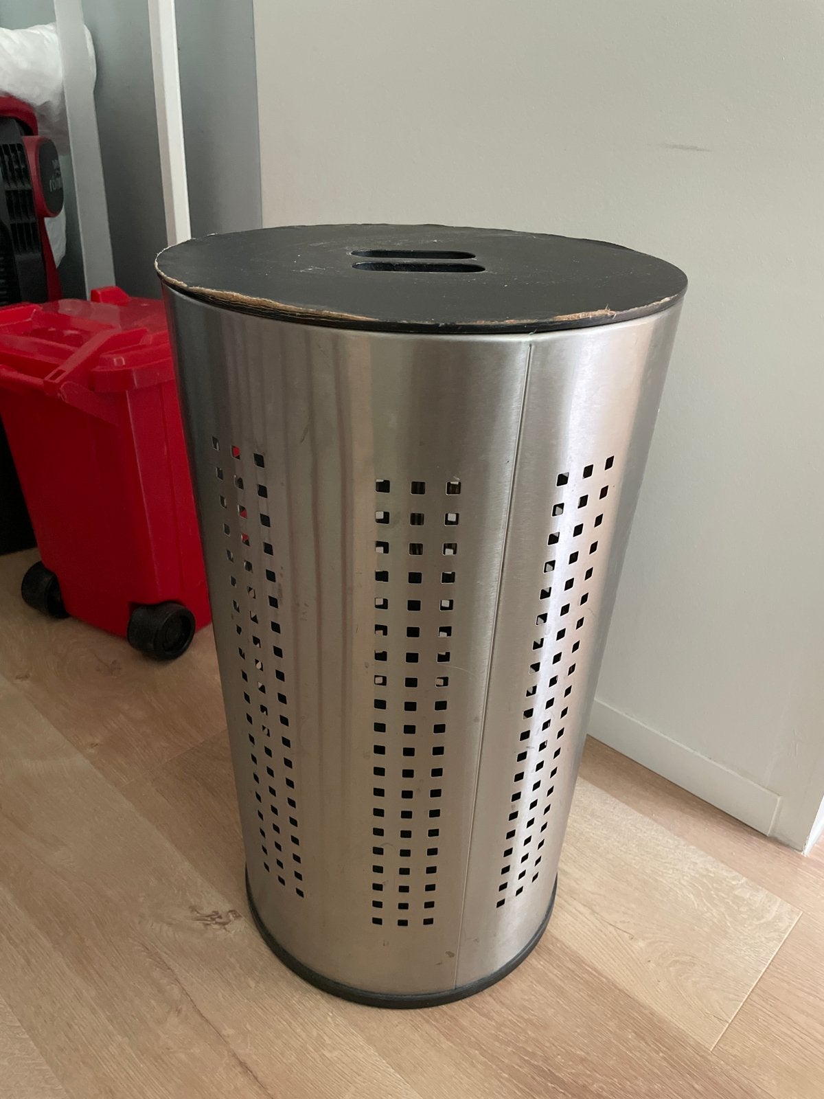 Metalen wasmand met deksel, Huis en Inrichting, Ophalen, 50 – 75, Gebruikt, Metaal