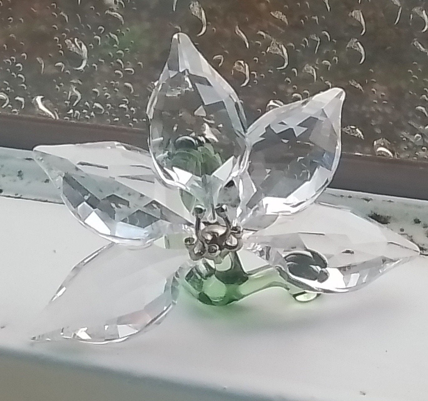Groene orchidee,  kristal , Swarovski, Verzamelen, Swarovski, Ophalen of Verzenden, Zo goed als nieuw, Figuurtje