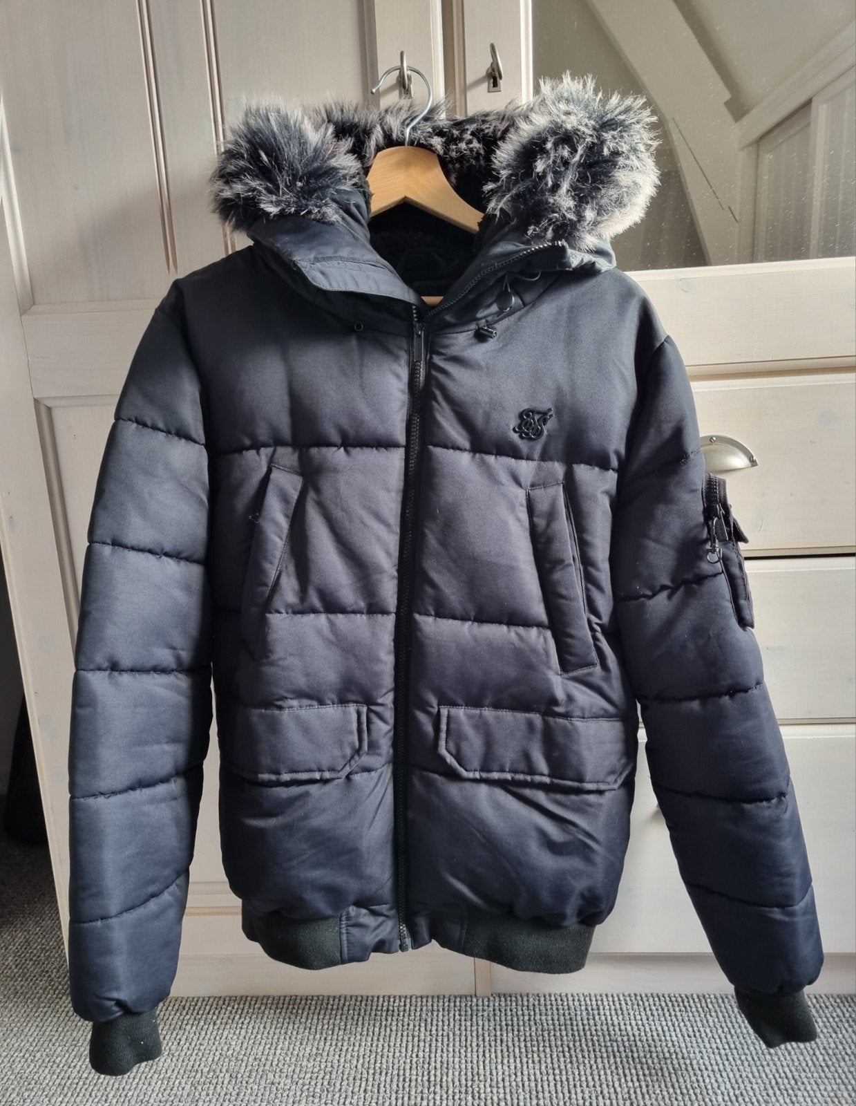 SilkSilk winter bomber Jack met capuchon XS, Zwart, Ophalen of Verzenden, Zo goed als nieuw, Silk silk