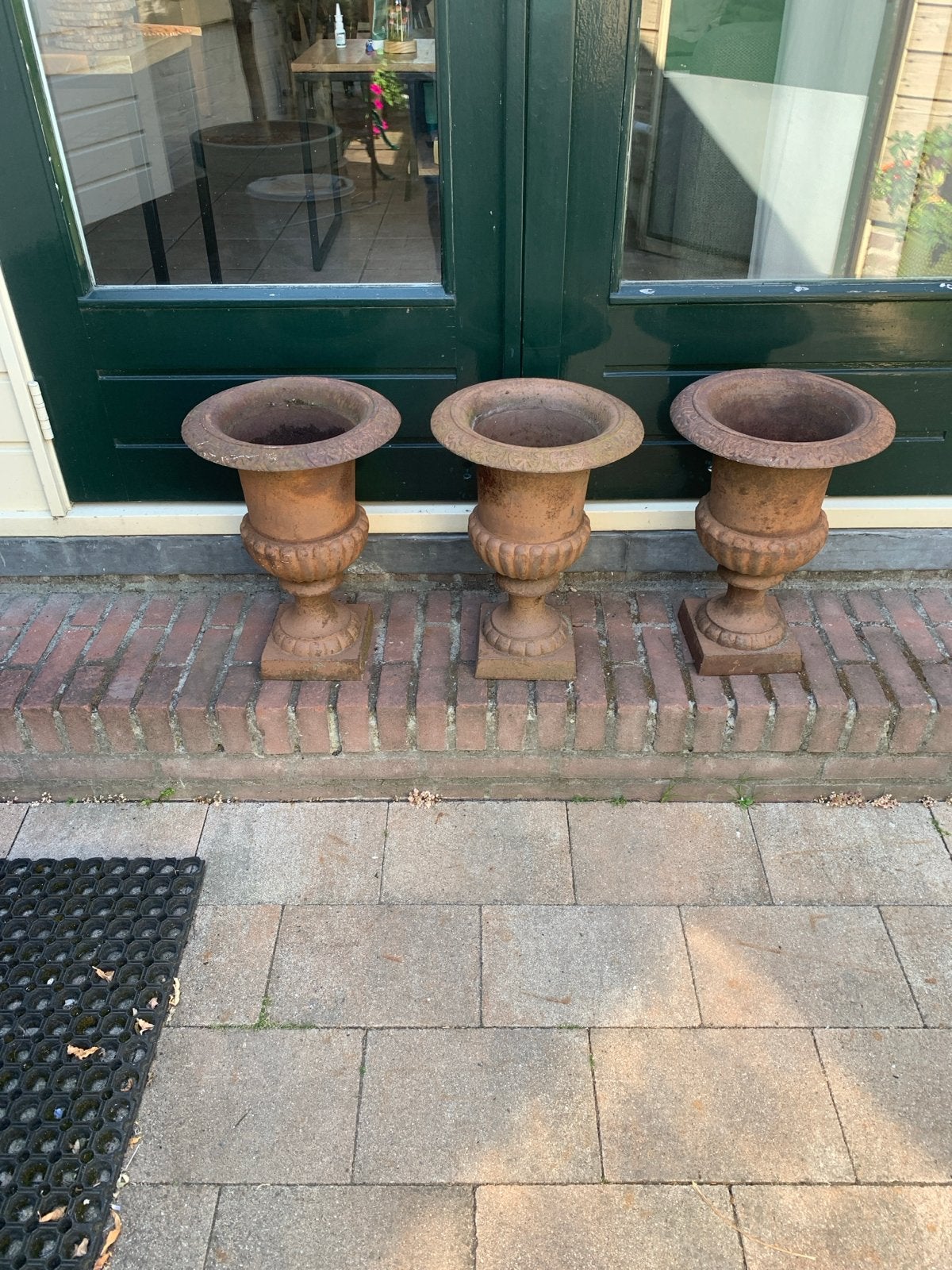 Set van 3 gietijzeren plantenbakken/urnen 44 cm hoog, Ophalen of Verzenden