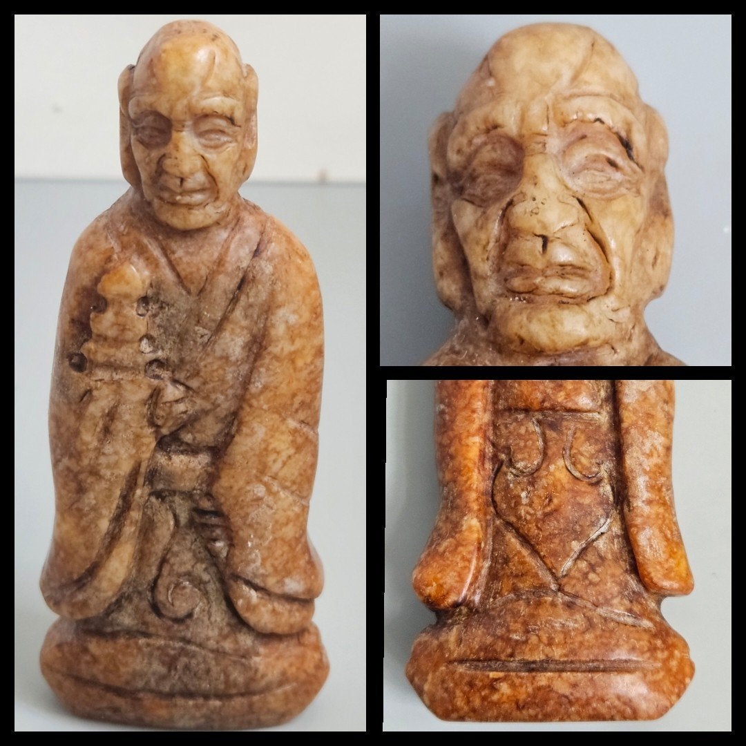 China, uit speksteen gesneden sculptuur van een wijze man, Natuurlijk materiaal, Ophalen of Verzenden, China, Handgemaakt