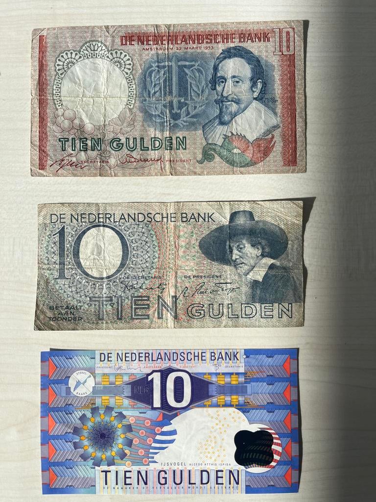 Set van 3 historische Nederlandse 10 gulden biljetten, Ophalen of Verzenden, 10 gulden, Setje