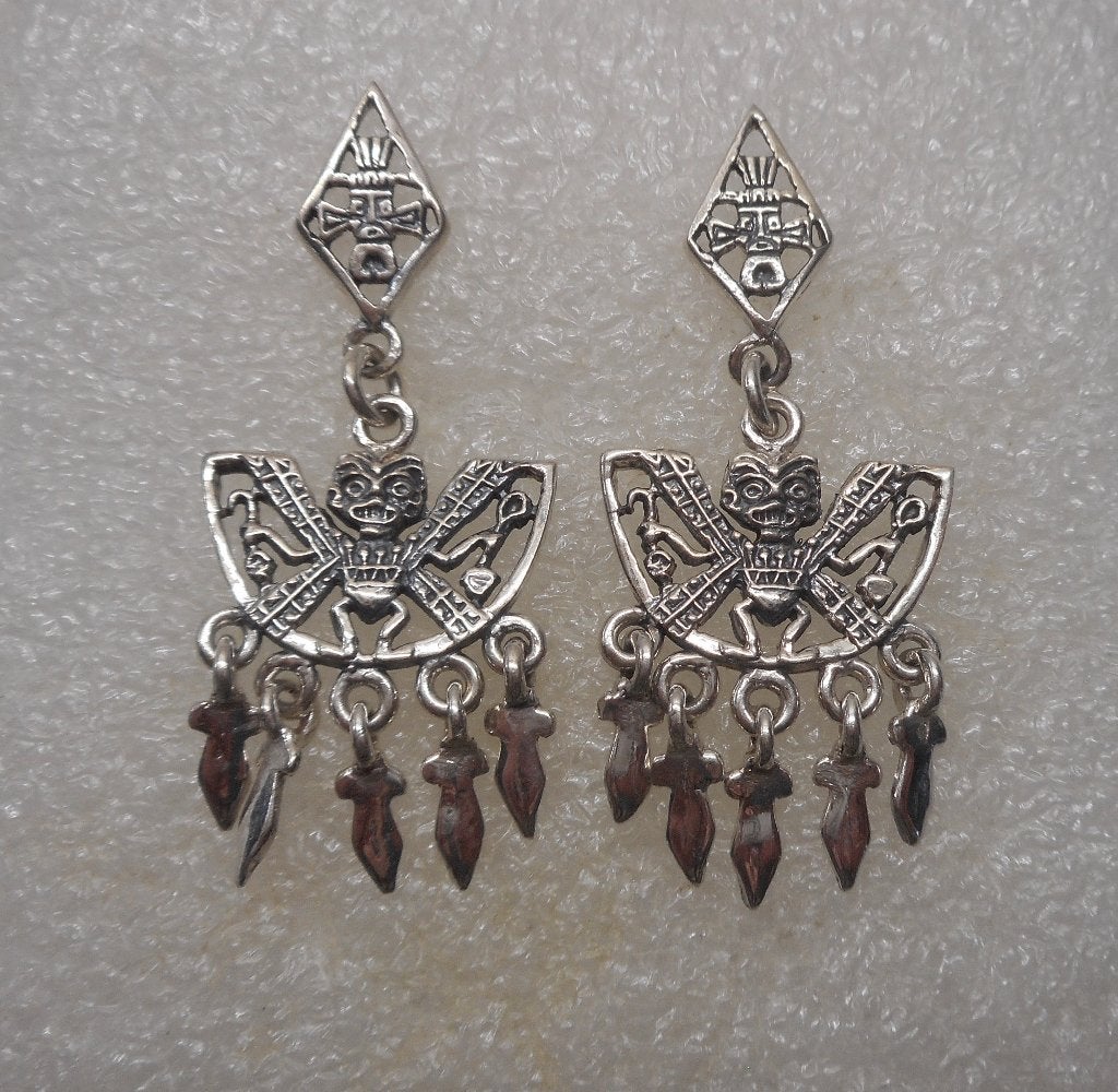 Mooie zilveren vintage Peruaanse oorbellen nr.1756, Sieraden, Tassen en Uiterlijk, Oorbellen, Hangers, Verzenden, Zo goed als nieuw