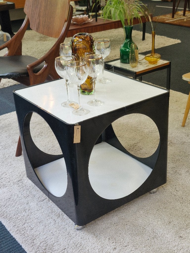 Vintage kubus bar tafel / sidetable op wieltjes 70s, Ophalen, Kunststof, Gebruikt, .