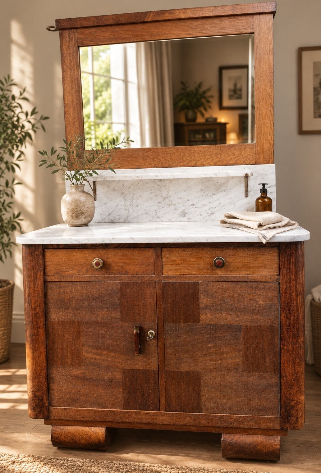 badkamermeubel baby commode marmer vintage kast eiken dresso, Ophalen, 50 tot 75 cm, 100 tot 150 cm, Minder dan 100 cm
