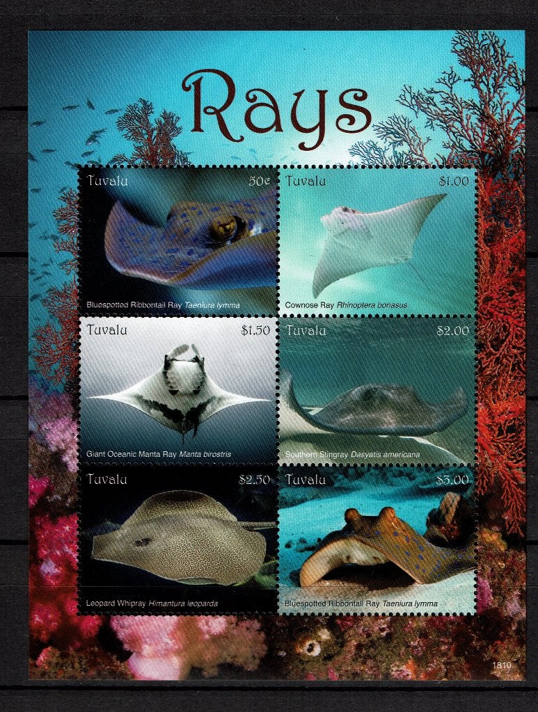 tuvalu 2018 pf blok roggen ray vissen zeeleven, Postzegels en Munten, Ophalen of Verzenden, Postfris, Dier of Natuur
