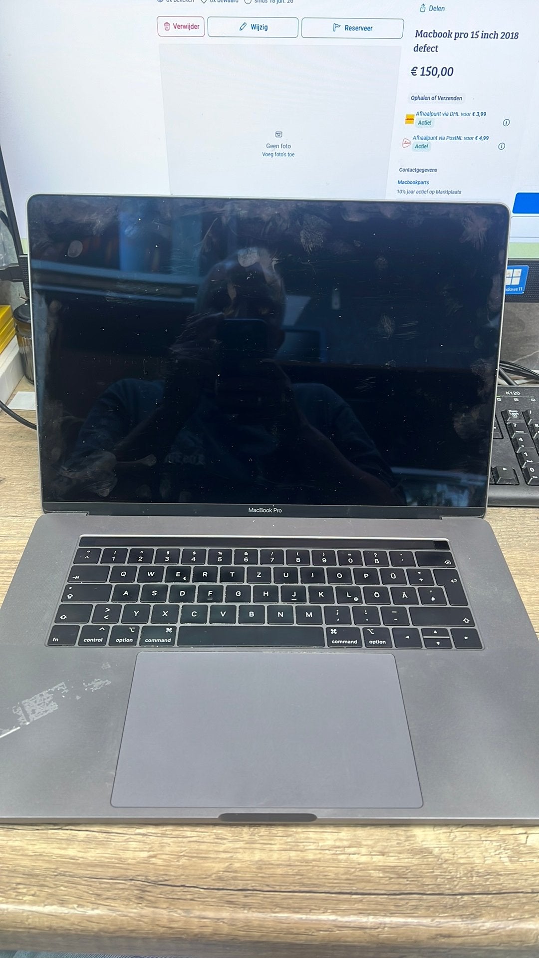Macbook pro 15 inch 2018  defect, Ben, DDR3, Ophalen of Verzenden, Rma@notebookandmore.nl