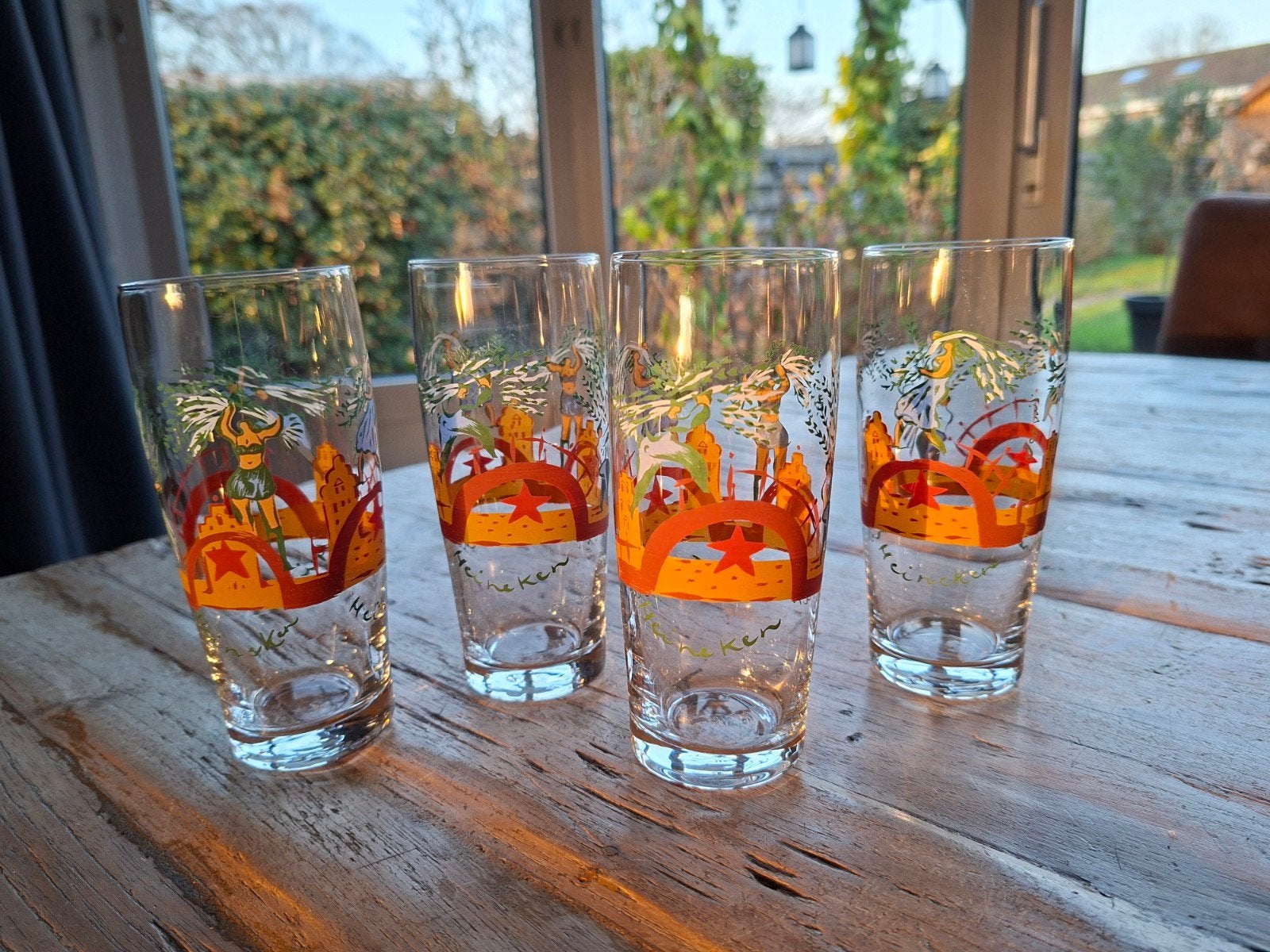 Set van 4 Vintage Heineken Design Glazen - Art Collection, Ophalen of Verzenden