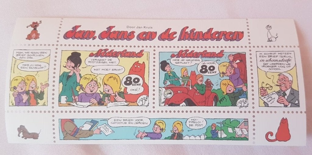 Vel met 2 postzegels 1998, PTT-post Jan Jans en de kinderen, Postzegels en Munten, Ophalen of Verzenden, Na 1940, Postfris