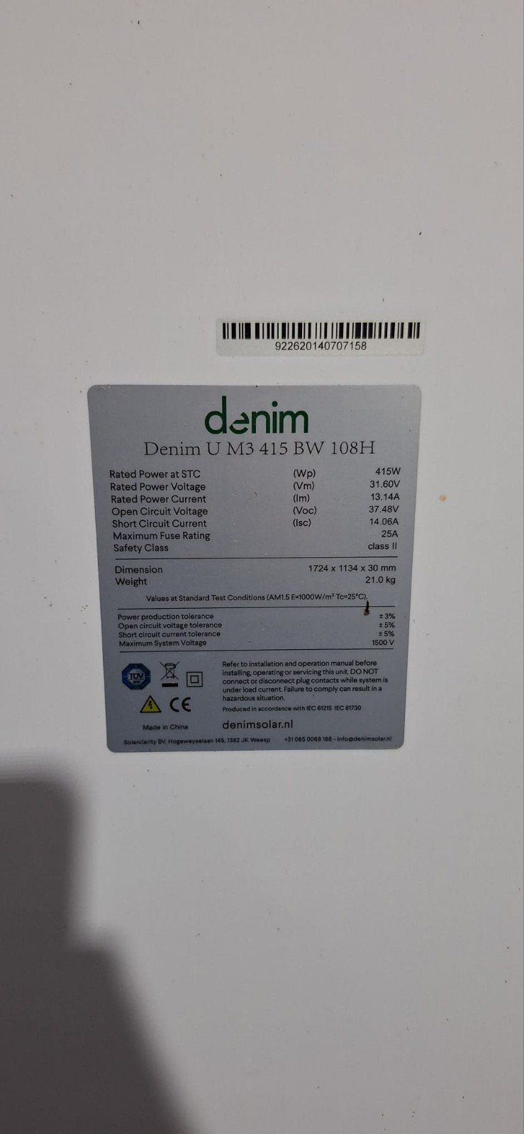 Gezocht: 3x Denim 415Wp zonnepanelen of vergelijkbaar, Ophalen, Gebruikt