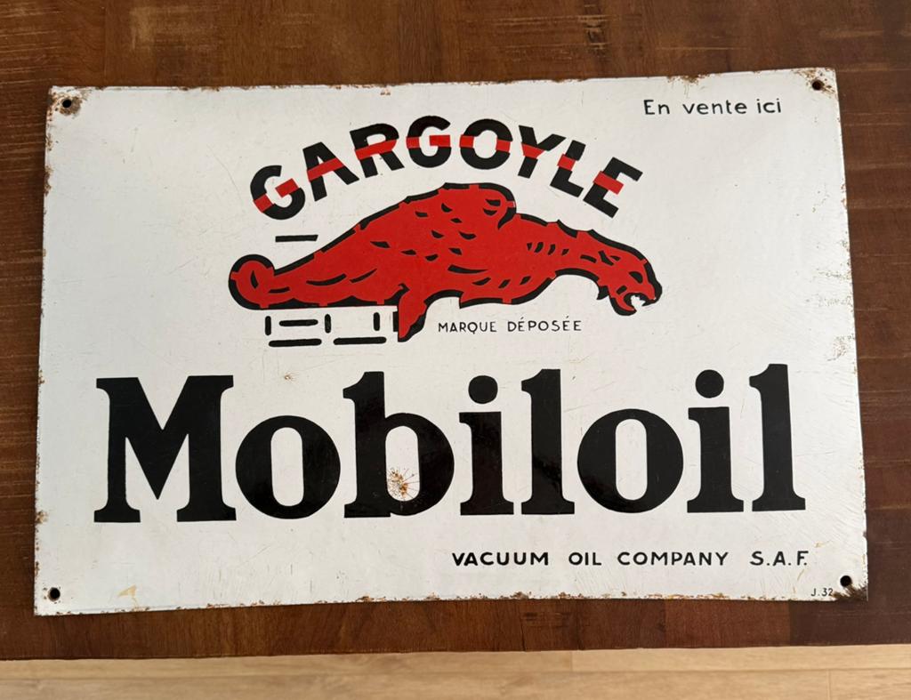 Emaille reclame Mobiloil (bol), Antiek en Kunst, Antiek | Emaille, Ophalen of Verzenden