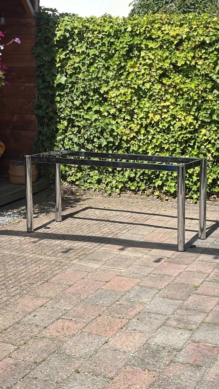 Stijlvol metalen tafelonderstel - Zwart met chroom poten, Gebruikt, Vier personen, Rechthoekig, 50 tot 100 cm