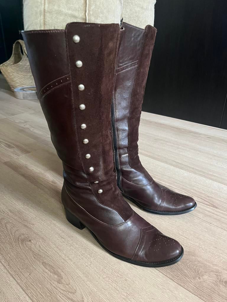 Leren laarzen bruin, maat 42, Kleding | Dames, Schoenen, Hoge laarzen, Bruin, Ophalen of Verzenden, Zo goed als nieuw