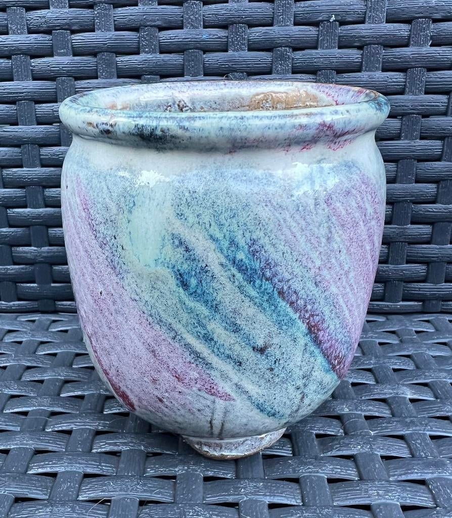 Bonsai Cascade pot crème-blauw/groen-bordeaux 9x10,1, Rond, Ophalen of Verzenden, Zo goed als nieuw, Aardewerk