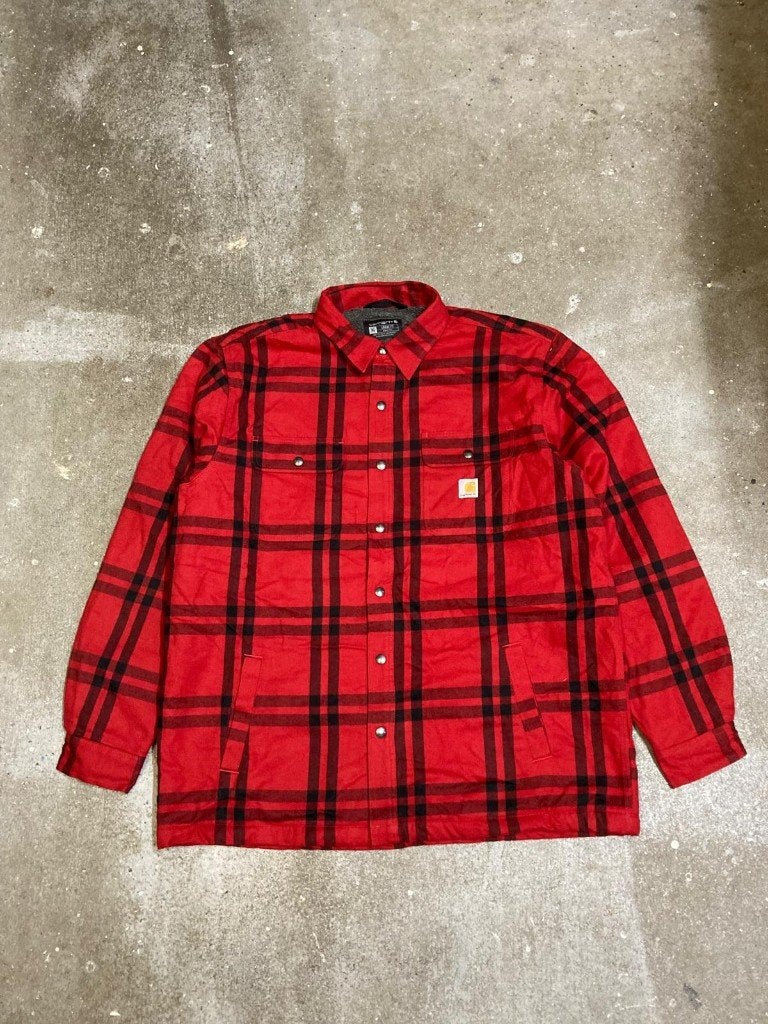 Y2K 00s Carhartt Flannel Shacket- L - Loose Fit - Red Black, Maat 52/54 (L), Carhartt, Nieuw, Ophalen of Verzenden