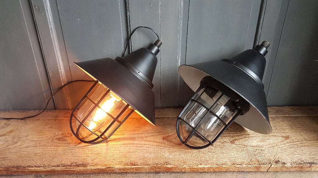 Rotterdam Kooilamp industriële bully Zwart, Ophalen of Verzenden, Zo goed als nieuw, Glas, E27 (groot)