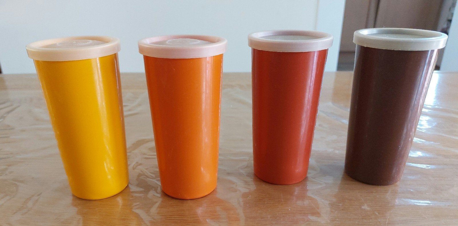 Set van 4 Tupperware (school)bekers met deksel - Lekdicht, Ophalen of Verzenden, Gebruikt, Beker of Kan, Met deksel