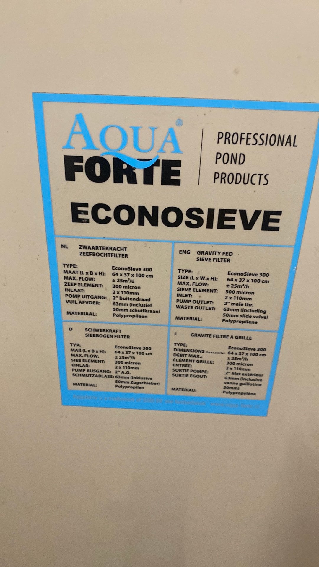 Aqua forte econosieve, Ophalen of Verzenden, Zo goed als nieuw, Vijverpomp