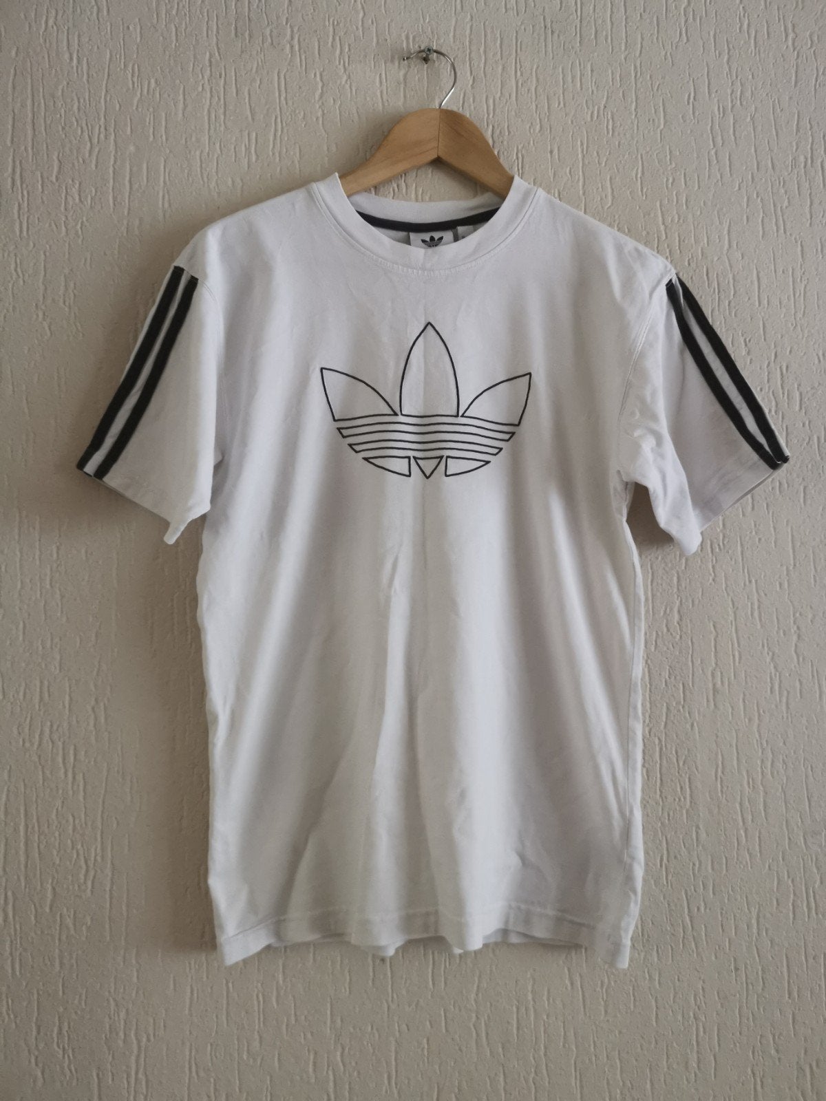 Adidas T-shirt Unisex Maat M Wit met Zwart Logo, Wit, Adidas, Gedragen, Verzenden