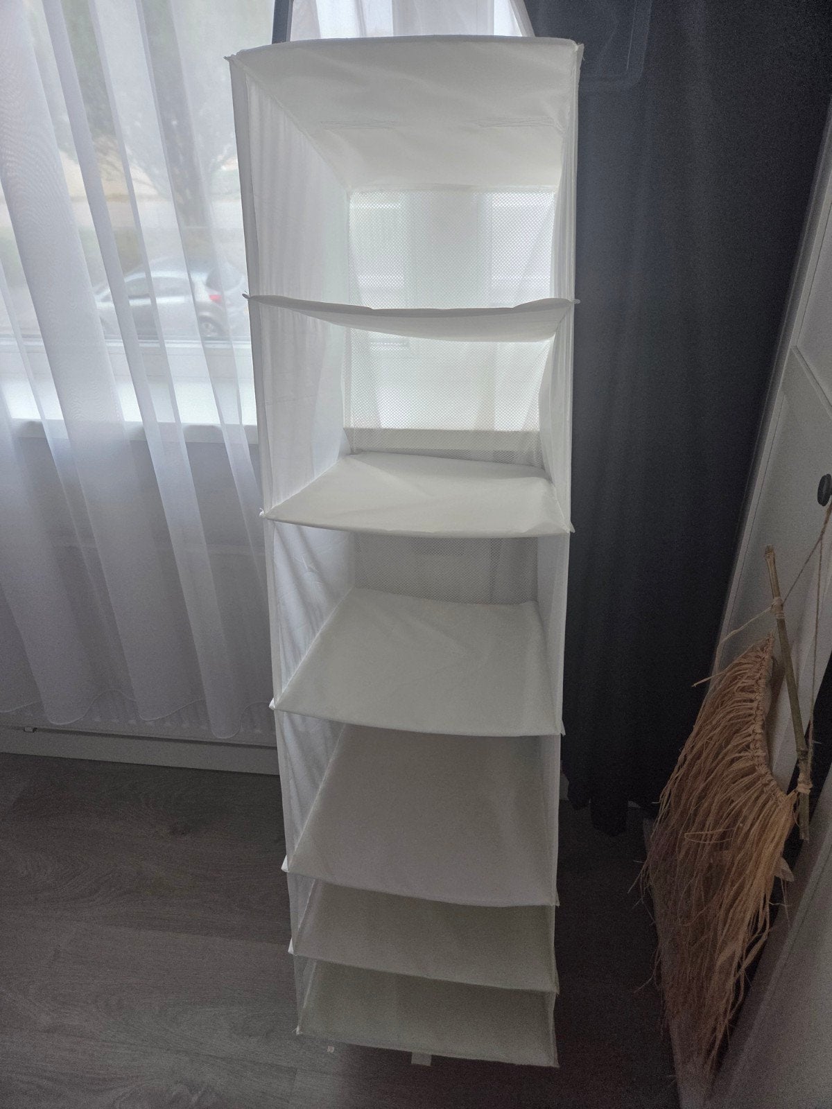 Witte hangende stoffen kast organizer met 6 vakken, Met plank(en), Ophalen of Verzenden, Zo goed als nieuw, Minder dan 25 cm