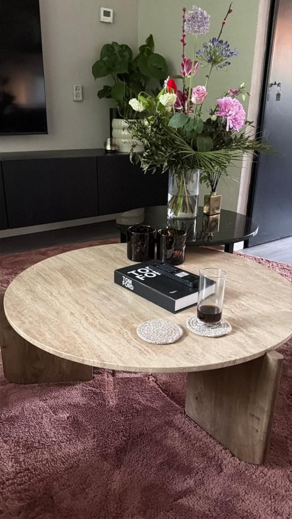 Ronde salontafel natuursteen travertijn travertin mangohout, Ophalen, Rond, Nieuw, 50 tot 100 cm