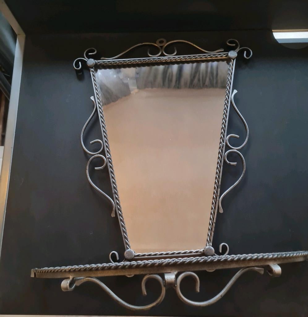 Vintage Metalen Spiegel met Planchet jaren '60/'70, Ophalen of Verzenden, Rechthoekig, Minder dan 50 cm, Minder dan 100 cm
