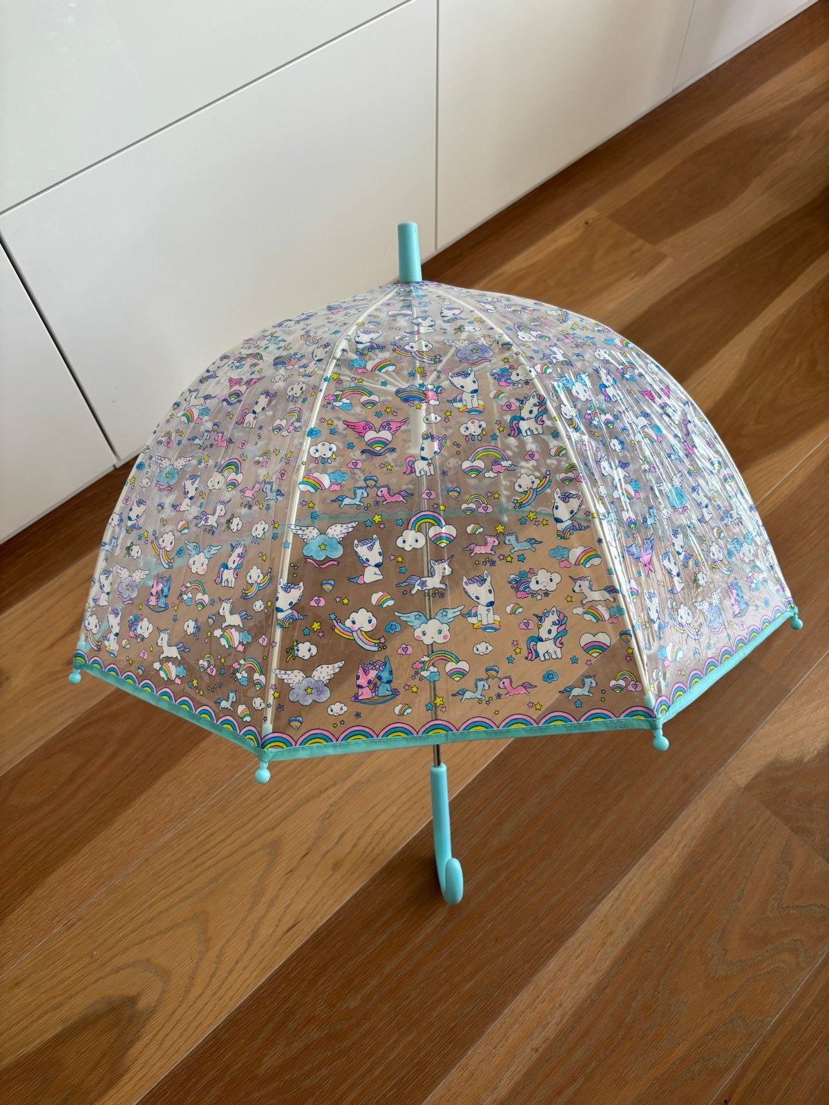 Leuke transparante kinderparaplu met eenhoorns, Sieraden, Tassen en Uiterlijk, Paraplu's, Ophalen of Verzenden, Transparant, Zo goed als nieuw