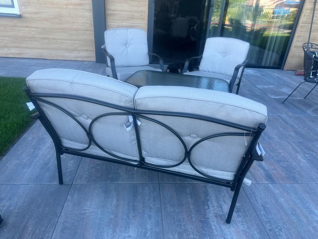 Comfortabele loungeset met glazen tafel, Tuin en Terras, Tuinsets en Loungesets, Gebruikt, Loungeset, Overige materialen, 4 zitplaatsen