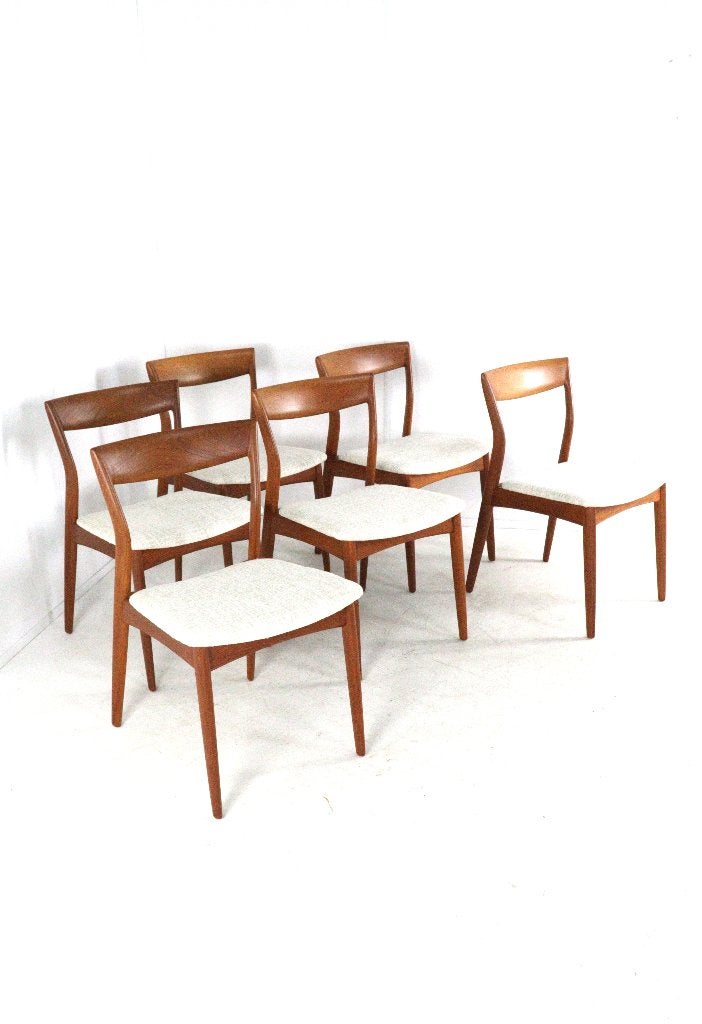 1. 6x Deense Teak Eetkamerstoelen Borregaard Viborg gerestau, Huis en Inrichting, Hout, Bruin, Vintage, Ophalen of Verzenden