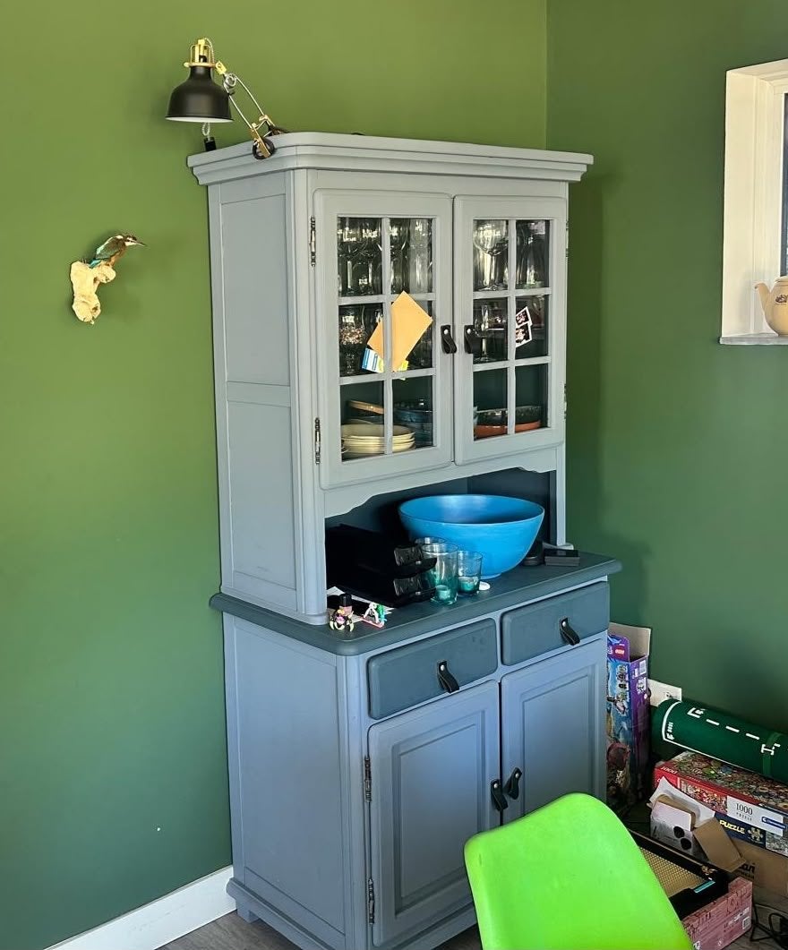 Buffetkast / Dressoir met opzetkast - Grijs, Ophalen, Gebruikt, 100 tot 150 cm, Met lade(s)