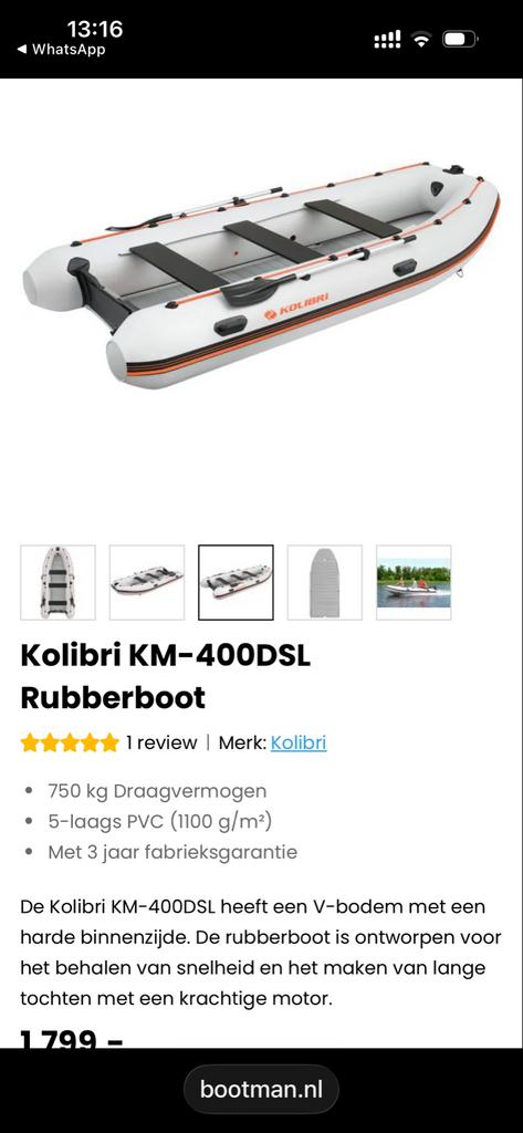Kolibri KM-400DSL Rubberboot - Nieuwstaat, lichte vlekken, Watersport en Boten, Rubberboten, Zo goed als nieuw, Overige merken