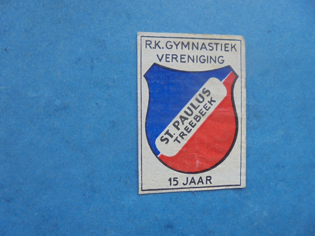 Oud lucifermerk Gym. Vereniging St. Paulus TREEBEEK Brunssum, Ophalen of Verzenden, Zo goed als nieuw, Luciferdoosjes of -merken