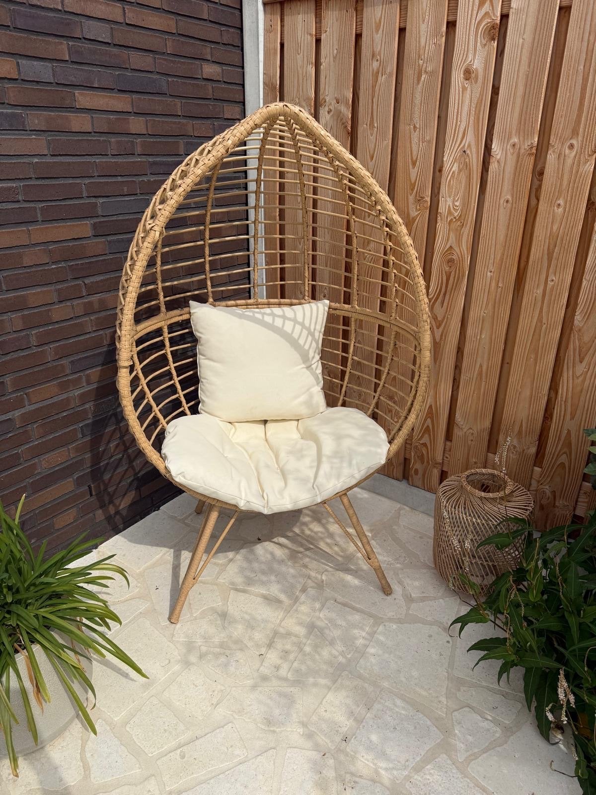 Ibiza stijl rotan ei stoel hangstoel, Ophalen, Gebruikt, Bruin, Riet of Rotan