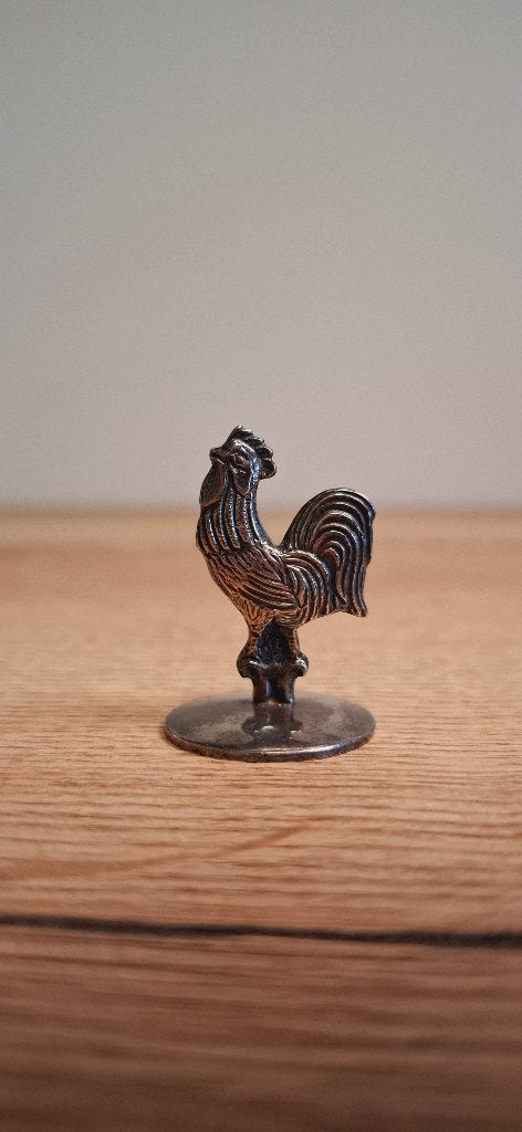 Haan verzilverd standaardje vintage, 3 cm, Ophalen of Verzenden