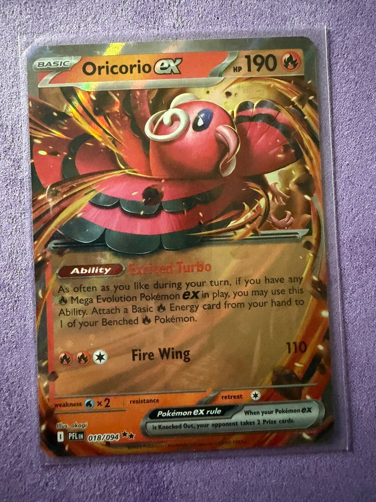 Oricorio ex Pokémon Kaart -  018/094, Ophalen of Verzenden, Zo goed als nieuw, Losse kaart, Foil