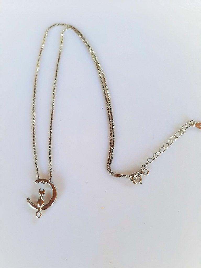 Ketting Cat in the Moon met hanger metaal, Ophalen, Nieuw, Zilver, Overige materialen