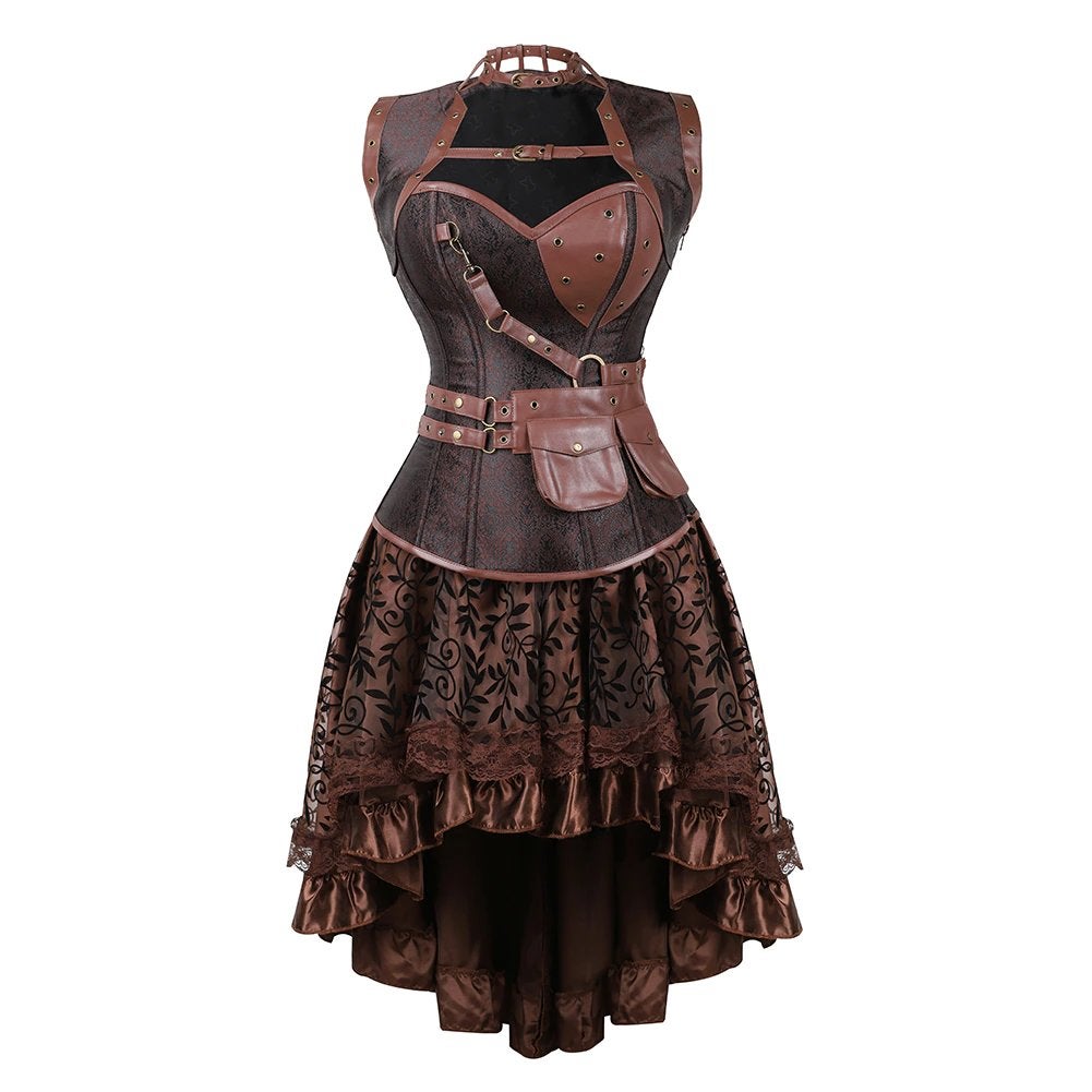 Bruine steampunk korset jurk (gothic piraten victoriaanse), Hobby en Vrije tijd, Kostuums, Theaterbenodigdheden en LARP, Verzenden