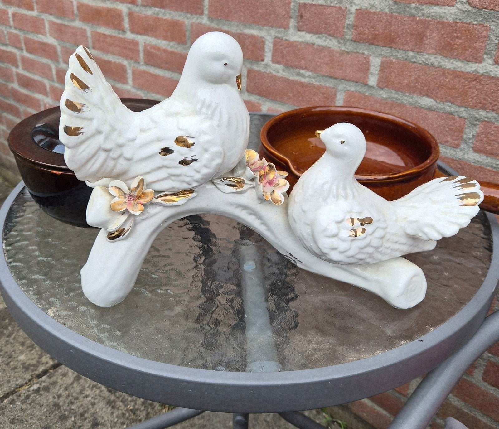 Schattige decoratieve duiven, Ophalen, Wit, Steen/keramiek, Klassiek