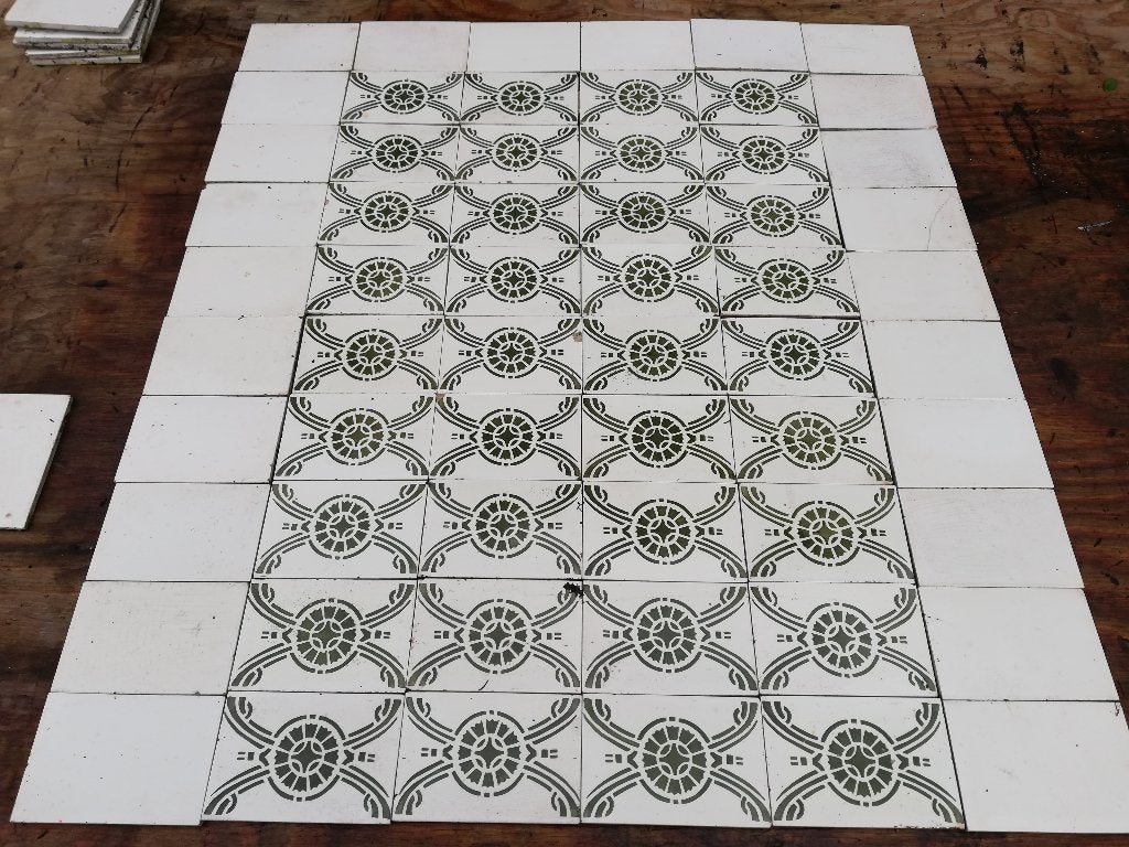 101hx92br Set antieke tegels, 36 groen decor, 24 effen, Antiek en Kunst, Ophalen