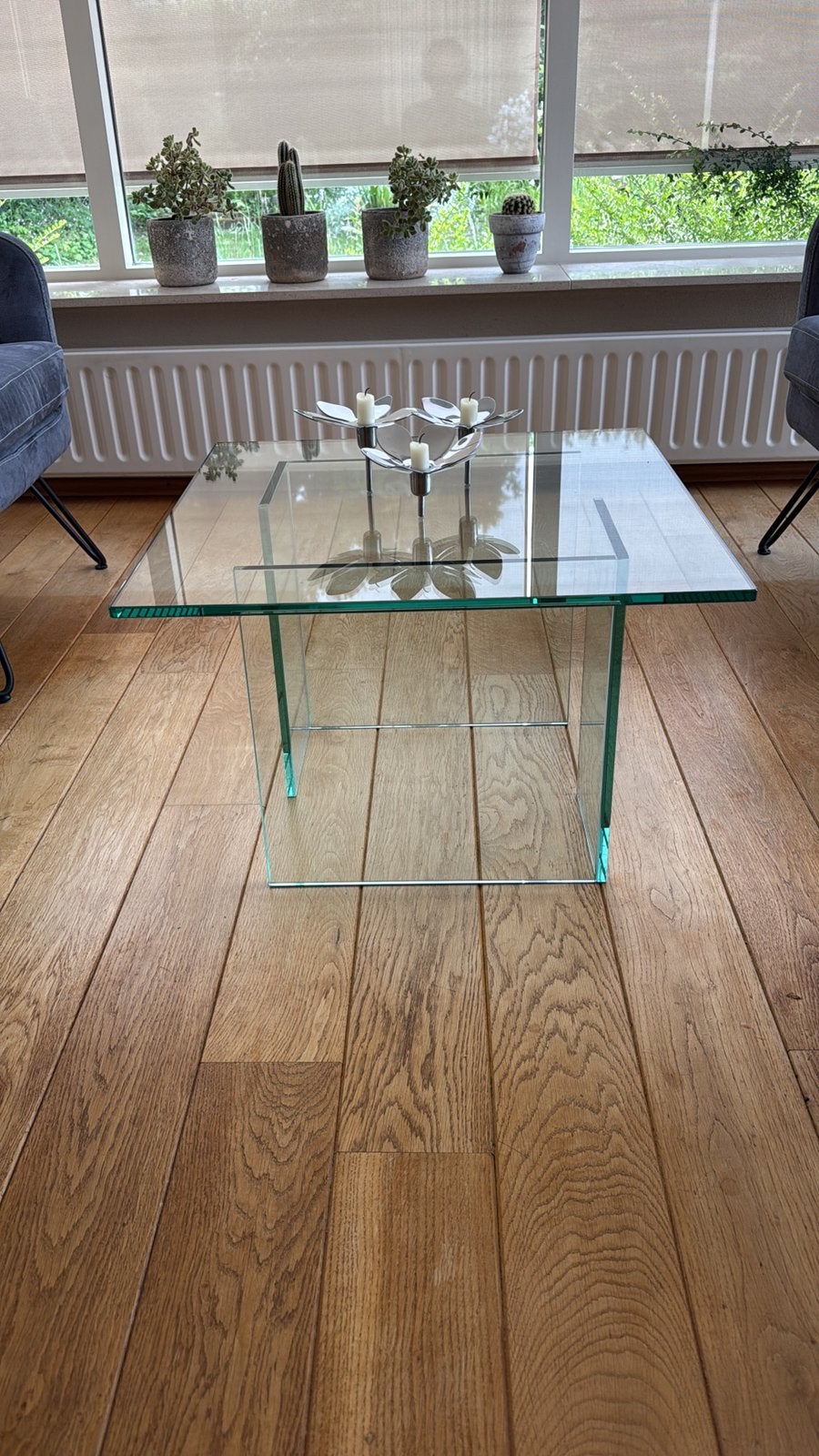 Glazen vierkante salontafel, Ophalen, Vierkant, 50 tot 100 cm, Minder dan 50 cm