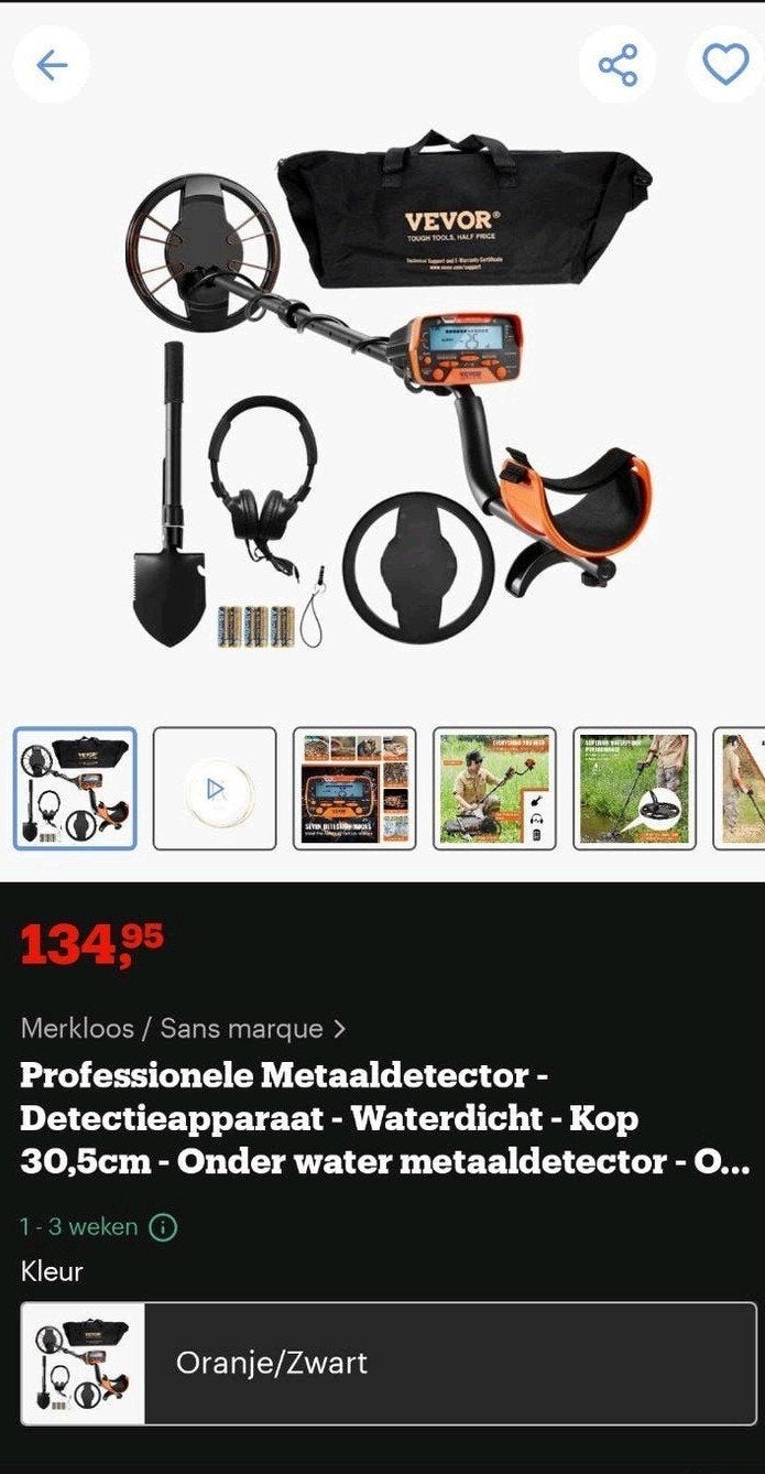 Vevor Professionele Metaaldetector incl pinpointer, Overige merken, Meer dan 30 cm, Nieuw, Ophalen of Verzenden