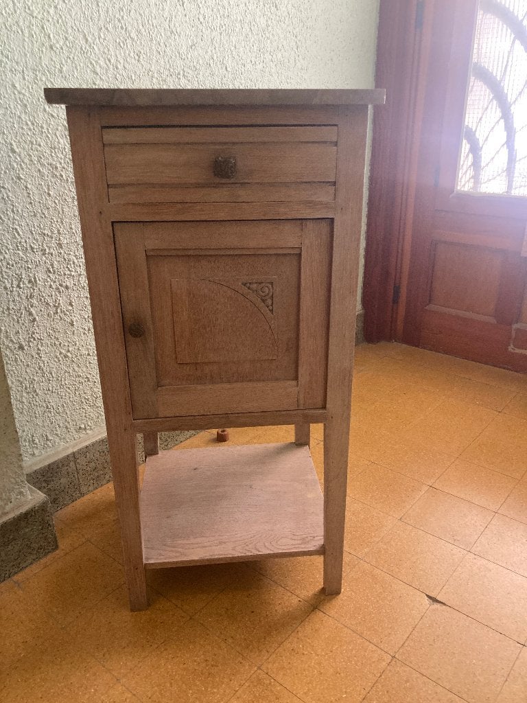 Eiken nachtkastje met marmeren blad, Antiek en Kunst, Ophalen
