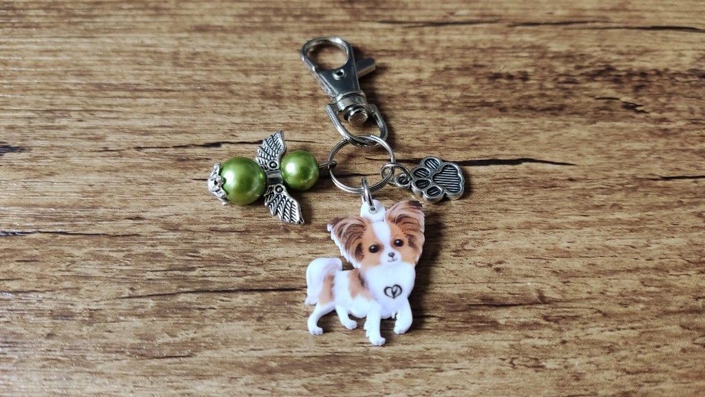 Tas/Sleutelhanger Vlinderhondje Papillon met beschermengel, Verzenden, Nieuw, Overige kleuren, Handtas