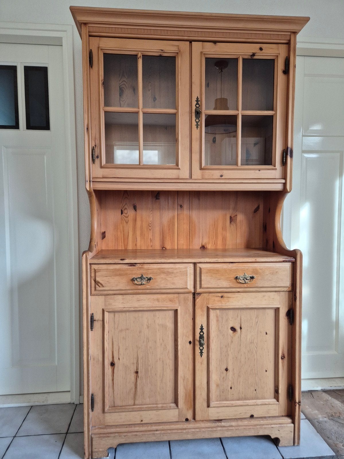 Grenen buffetkast / vitrinekast - Cottage stijl, Ophalen, Gebruikt, Met lade(s), 50 tot 100 cm