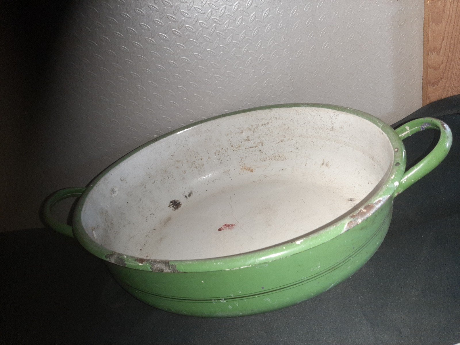 Vintage geëmailleerde ovale bak- groen, Ophalen of Verzenden