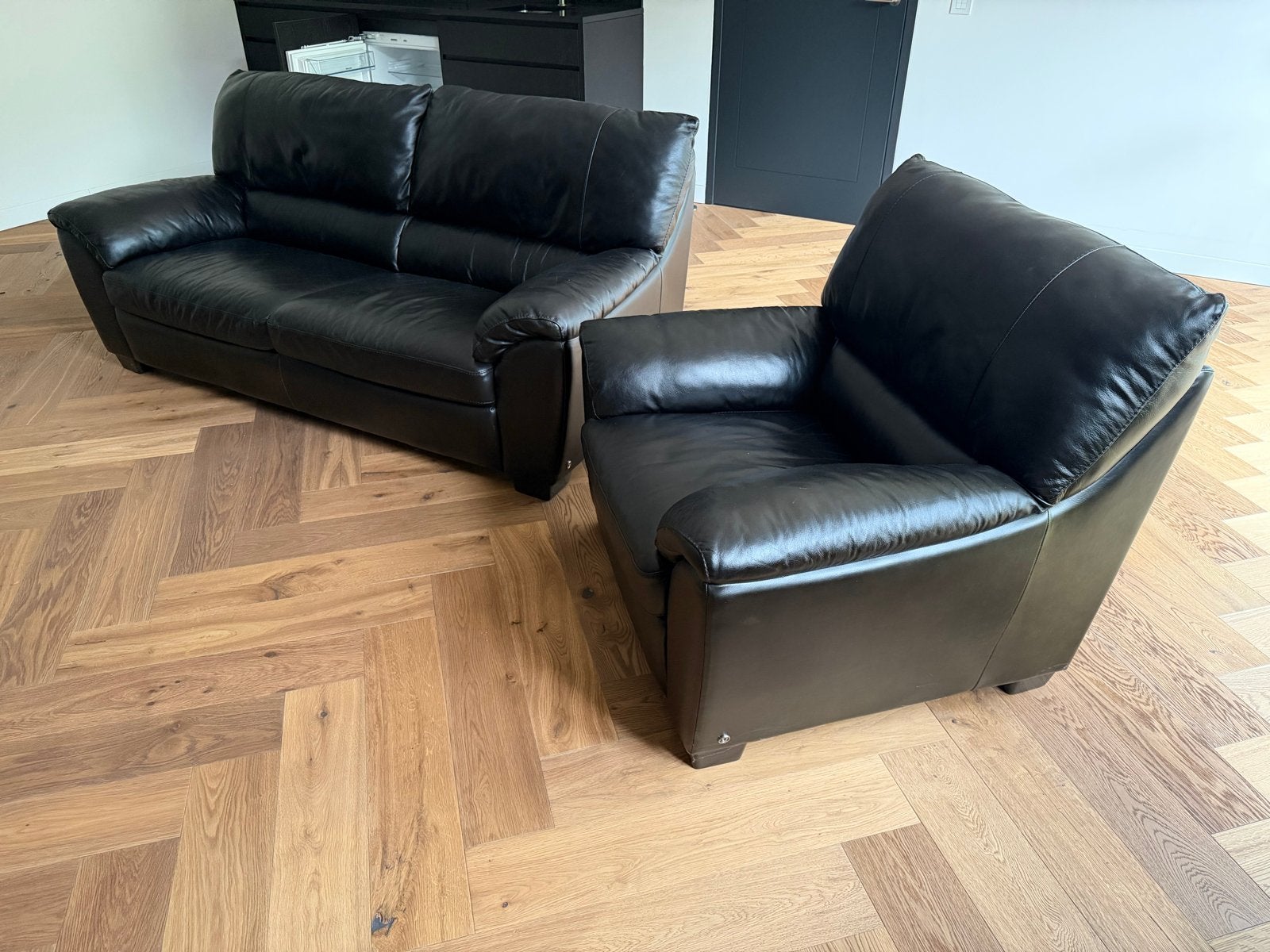 Gratis Lederen bankstel en fauteuil van Natuzzi, Ophalen, Gebruikt, Tweepersoons, Rechte bank