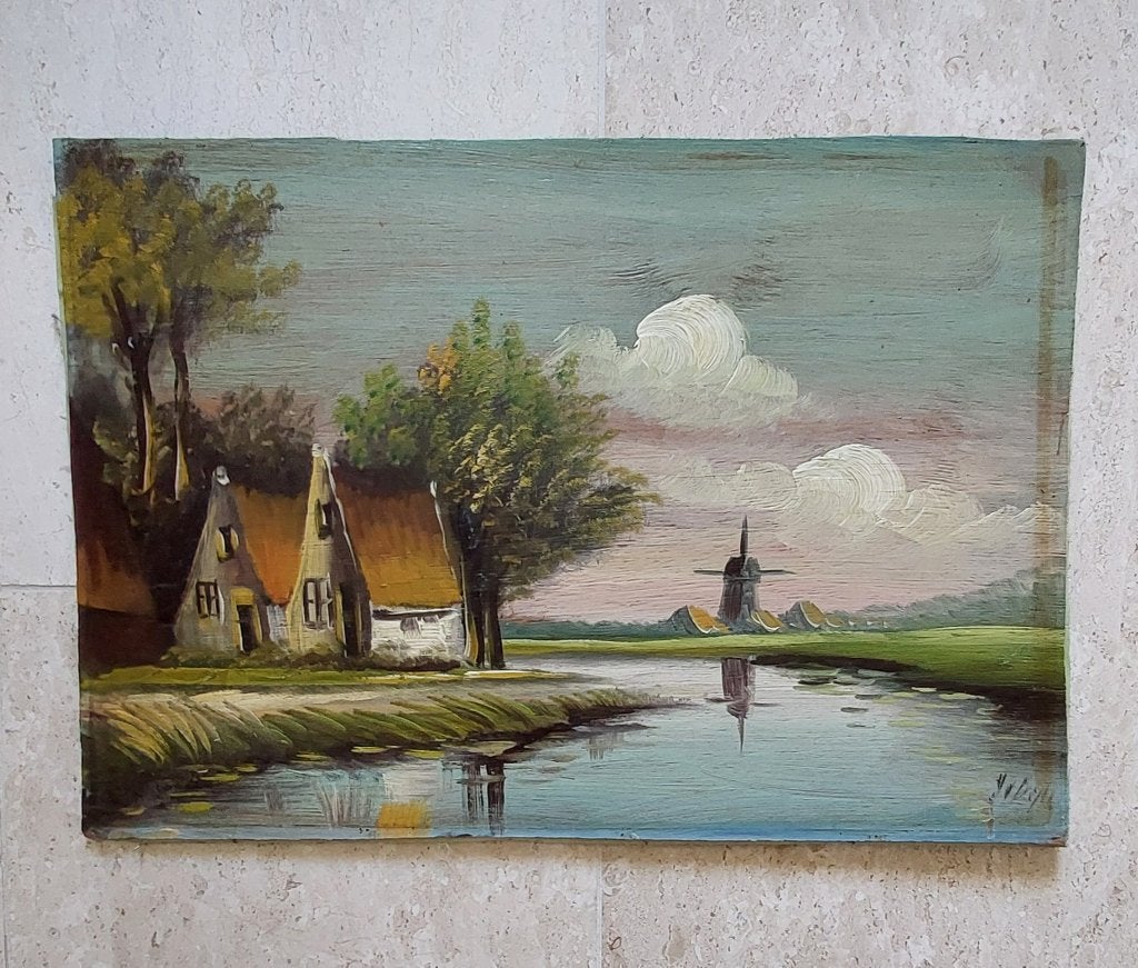 Schilderij J van Dijk kunst kunstschilder lijsten, Ophalen of Verzenden, Origineel werk, Landschap, Paneel